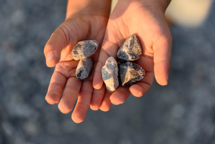 Hands holding rocks.