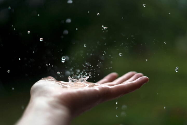 Water splashing in a hand.