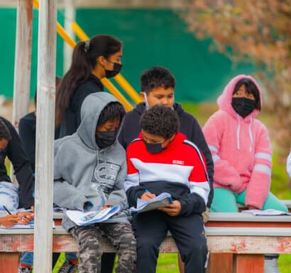 Campers learning about geodesic domes.