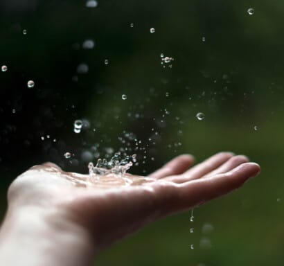 Water splashing in a hand.